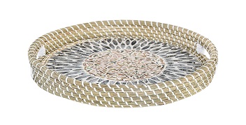 Round Seagrass Braid with Handle Pearl Tray