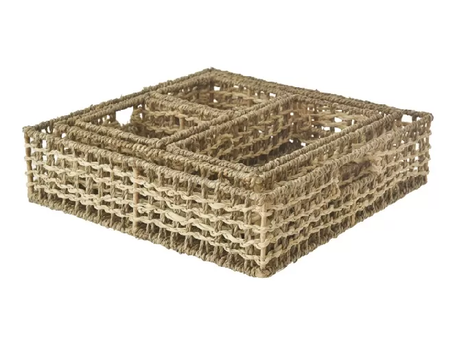 Stylish Seagrass and Palm Leaves Storage Set