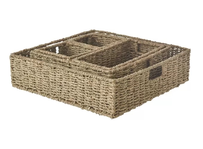 Natural Braided Seagrass Woven Storage Baskets Set