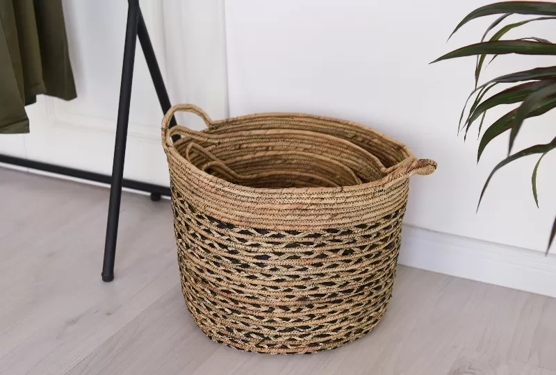 Seagrass Corn Husk Handwoven Laundry Baskets Set