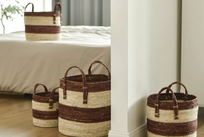 Seagrass Corn Husk Laundry Baskets Set With Handles