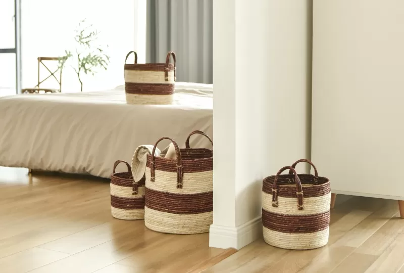 Seagrass Corn Husk Laundry Baskets Set With Handles