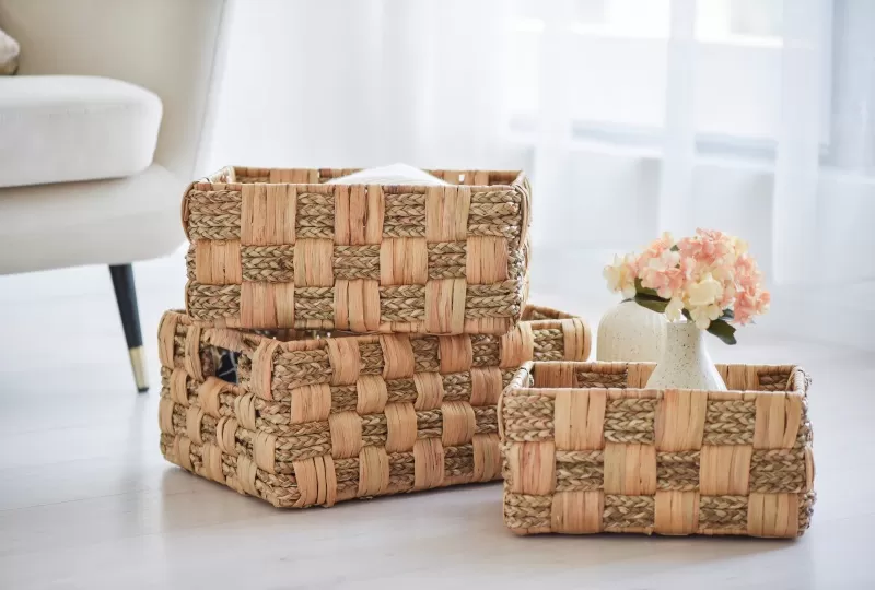 Natural Seagrass Water Hyacinth Storage Baskets Set