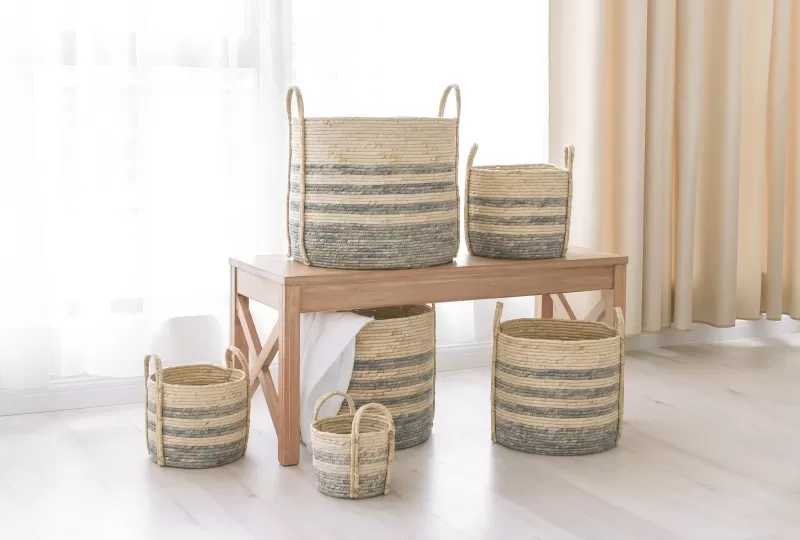 Seagrass Corn Husk Mixed Storage Baskets with Various Sizes